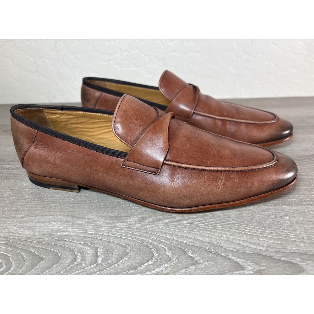 M.Gemi Mens Brown Leather Penny Loafers Made‎ in Italy Size 46 Burnished Toe